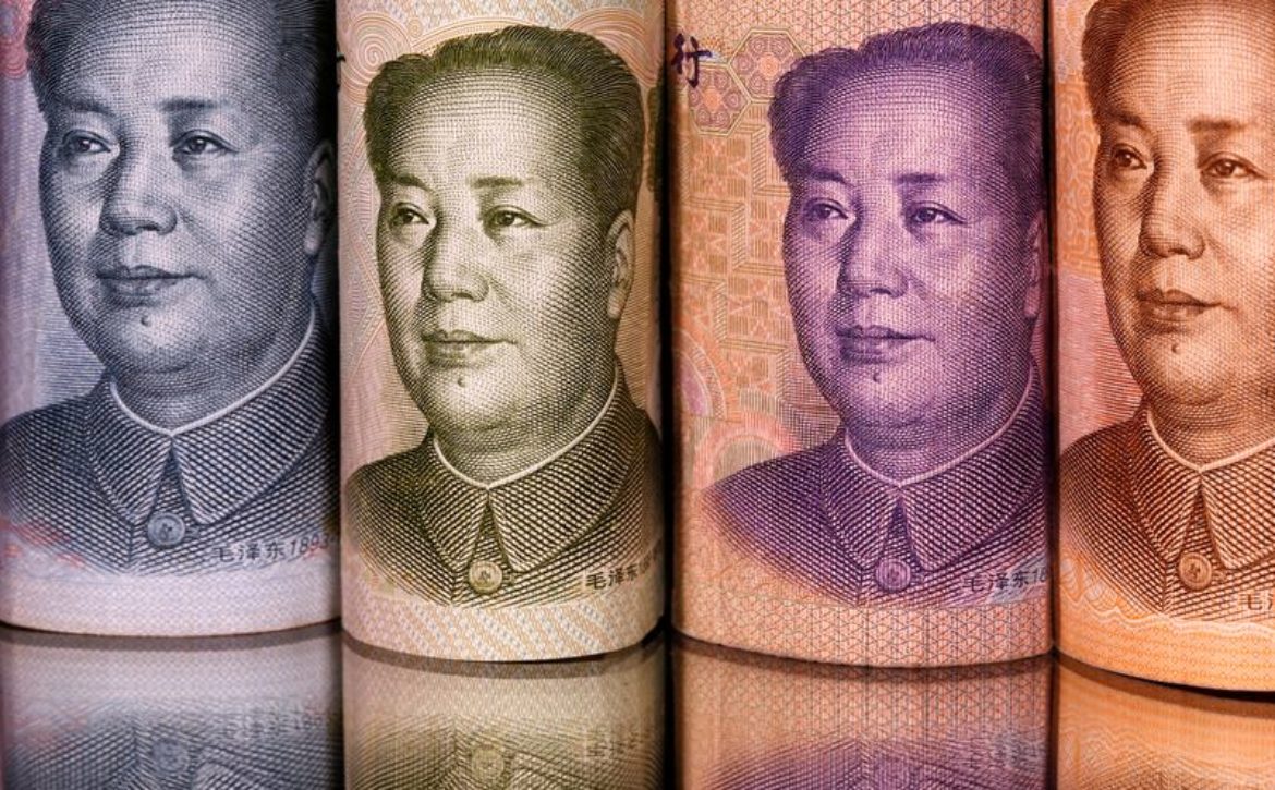 Chinese Yuan banknotes are seen in this illustration